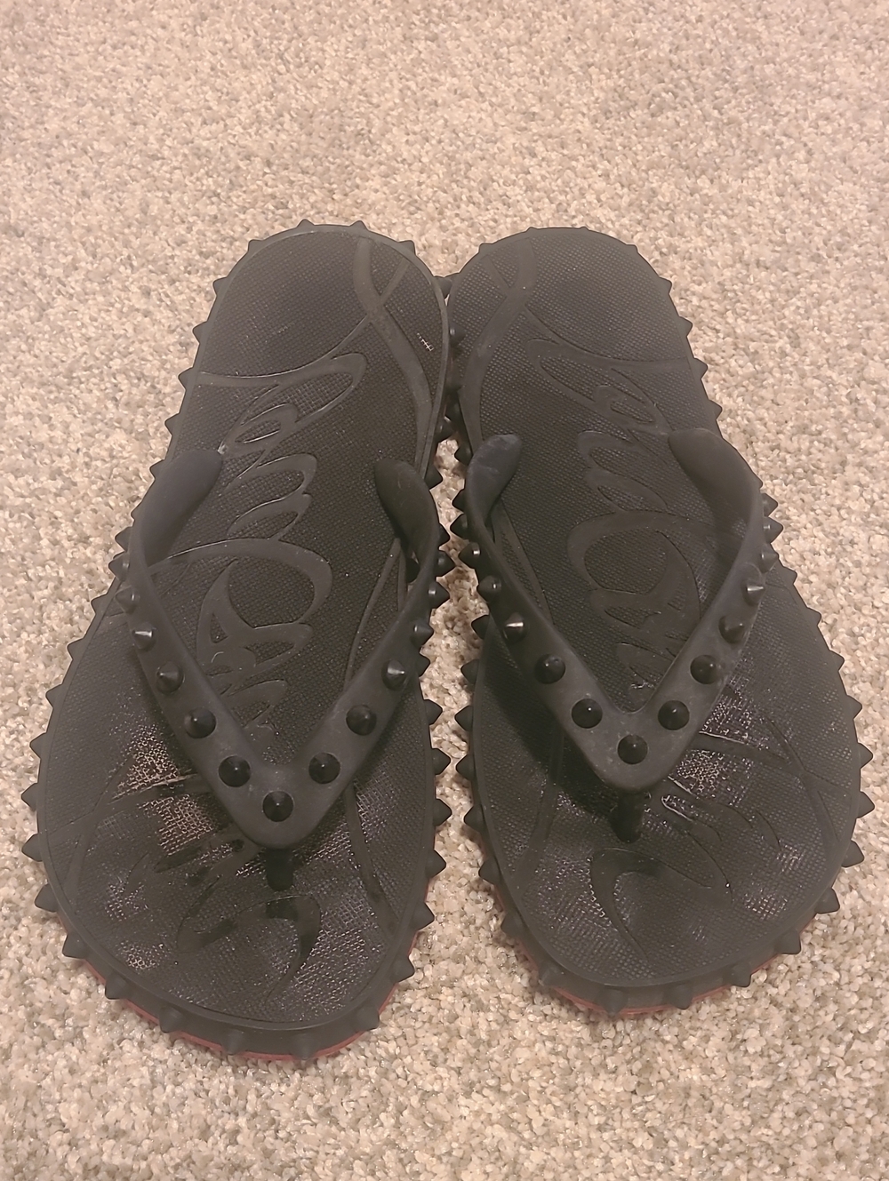 Christian Louboutin Black Studded Flip Flop Sandals - Women